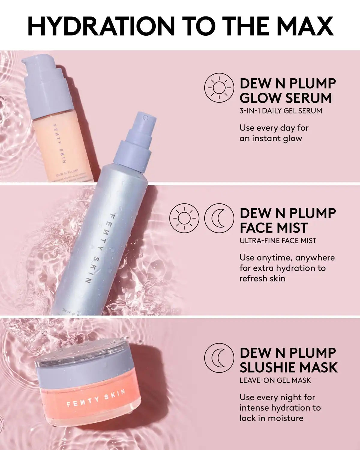 Dew N Plump Trio: Dew N Plump Face Mist, Serum + Slushie Mask